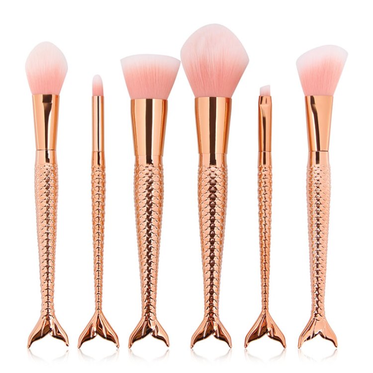 6-teiliges Make up Pinsel Set Meerjungfrau in Rosa-Gold