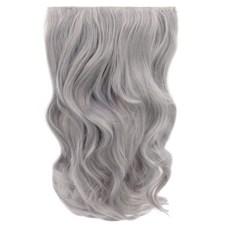 Synthetische Haartresse HD Clip in gewellt, 55cm, 185g, SILVER GREY #60Τ