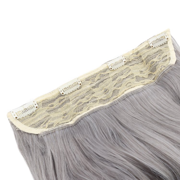 Synthetische Haartresse HD Clip in gewellt, 55cm, 185g, SILVER GREY #60Τ