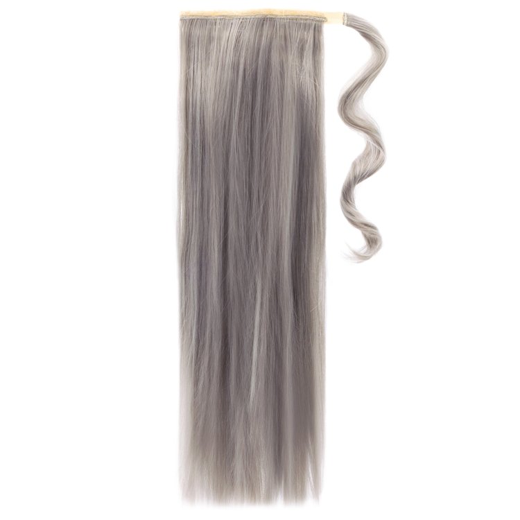 Synthetische Haarverlangerung HD Glatt fur Zopf 50cm 85g Silbergrau #60T