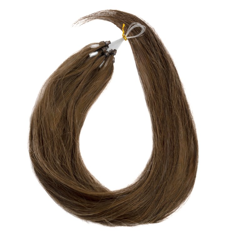 Micro Ring Loop Hair Extensions Νο2  Καστανό Σκούρο – 100% Φυσική Τρίχα, 50cm 10τεμ.