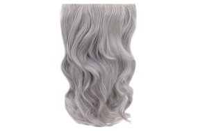 Synthetische Haartresse HD Clip in gewellt, 55cm, 185g, SILVER GREY #60Τ