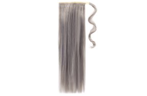 Synthetische Haarverlangerung HD Glatt fur Zopf 50cm 85g Silbergrau #60T